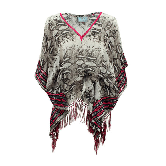 Taj by Sabrina Crippa 100% Silk Embroidered Tassels Fringe Cover Up Tunic Sz XS - Picture 2 of 8